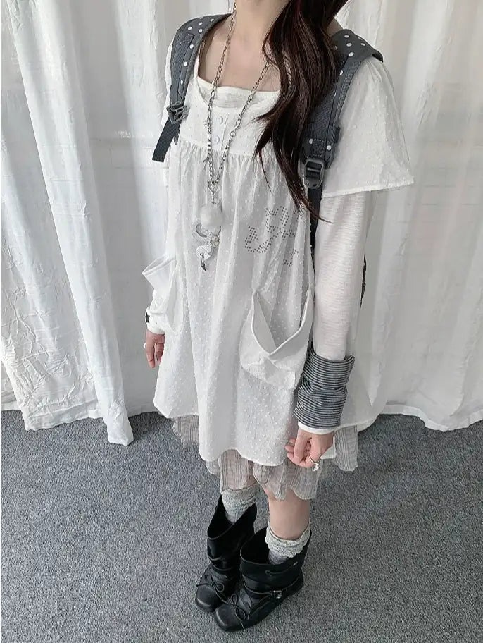 Polka Dot Layered Mesh Hem Dress oliviroa オリヴィオラ