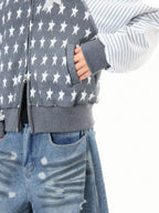 Star Embroidered Stripe Cropped Hoodie OL2384