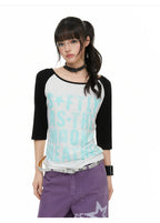 Contrast Raglan Graphic T-Shirt OL2379