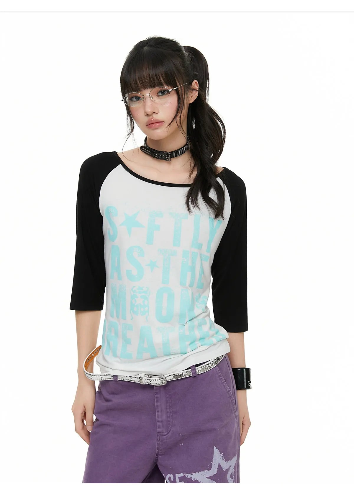Contrast Raglan Graphic T Shirt OL2379
