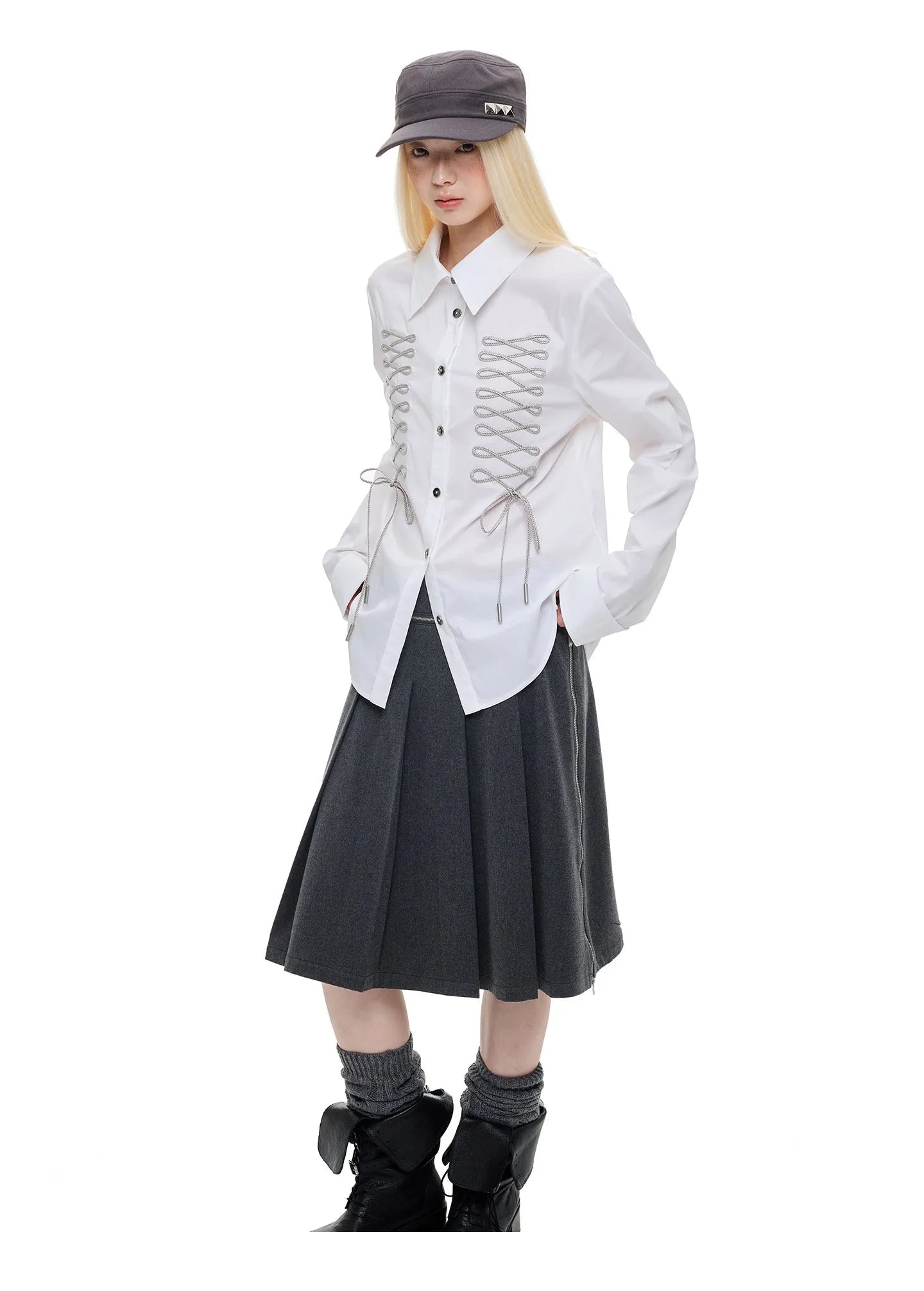 Ribbon Tie Drawstring Shirt OL2377