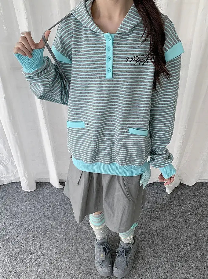 Striped Layered Half Zip Hoodie OL2434