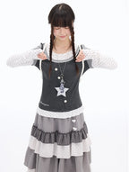 Polka Dot Lace Layered Fitted Long Sleeve Tee OL2397