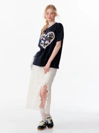 High Waist Lace Ruffle Slit Midi Skirt OL2254