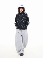 Star Print Oversized Stand Collar Zip Hoodie Cardigan OL2323