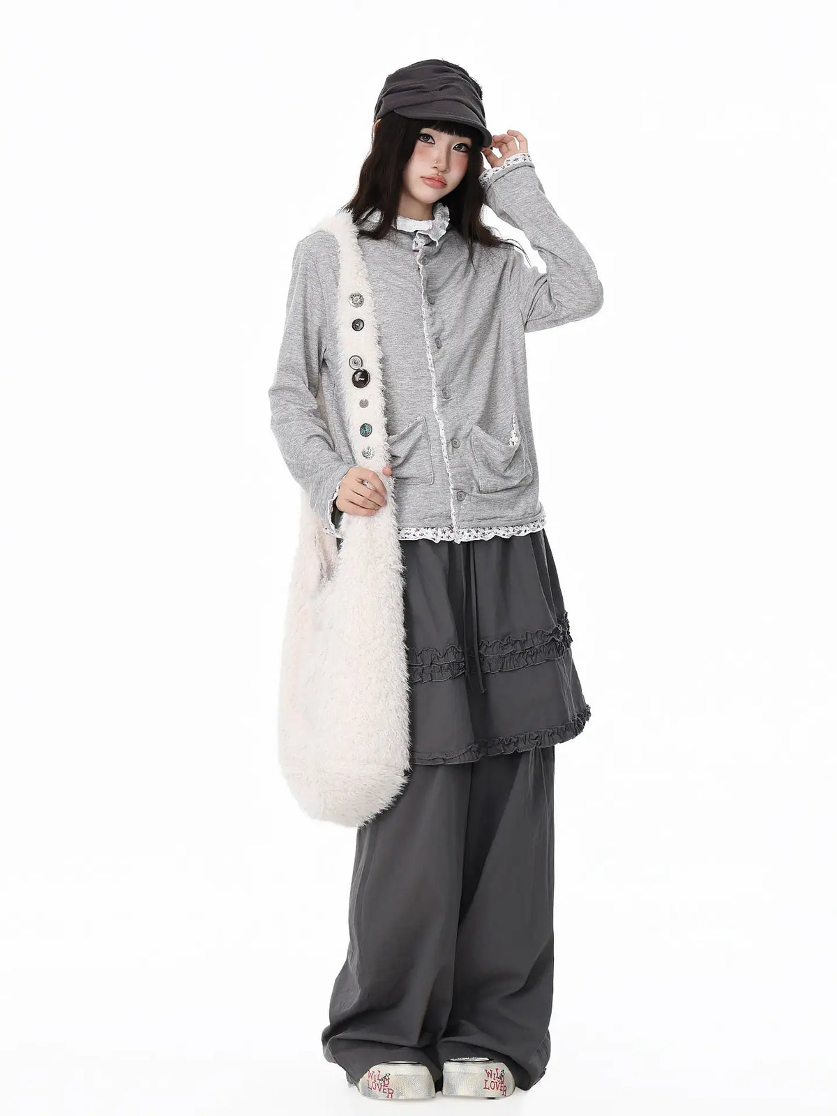 Floral Contrast Collar Button Cardigan OL2414