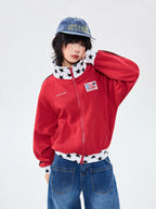 Retro Colorblock Stand Collar Zip Jacket   oliviroa オリヴィオラ