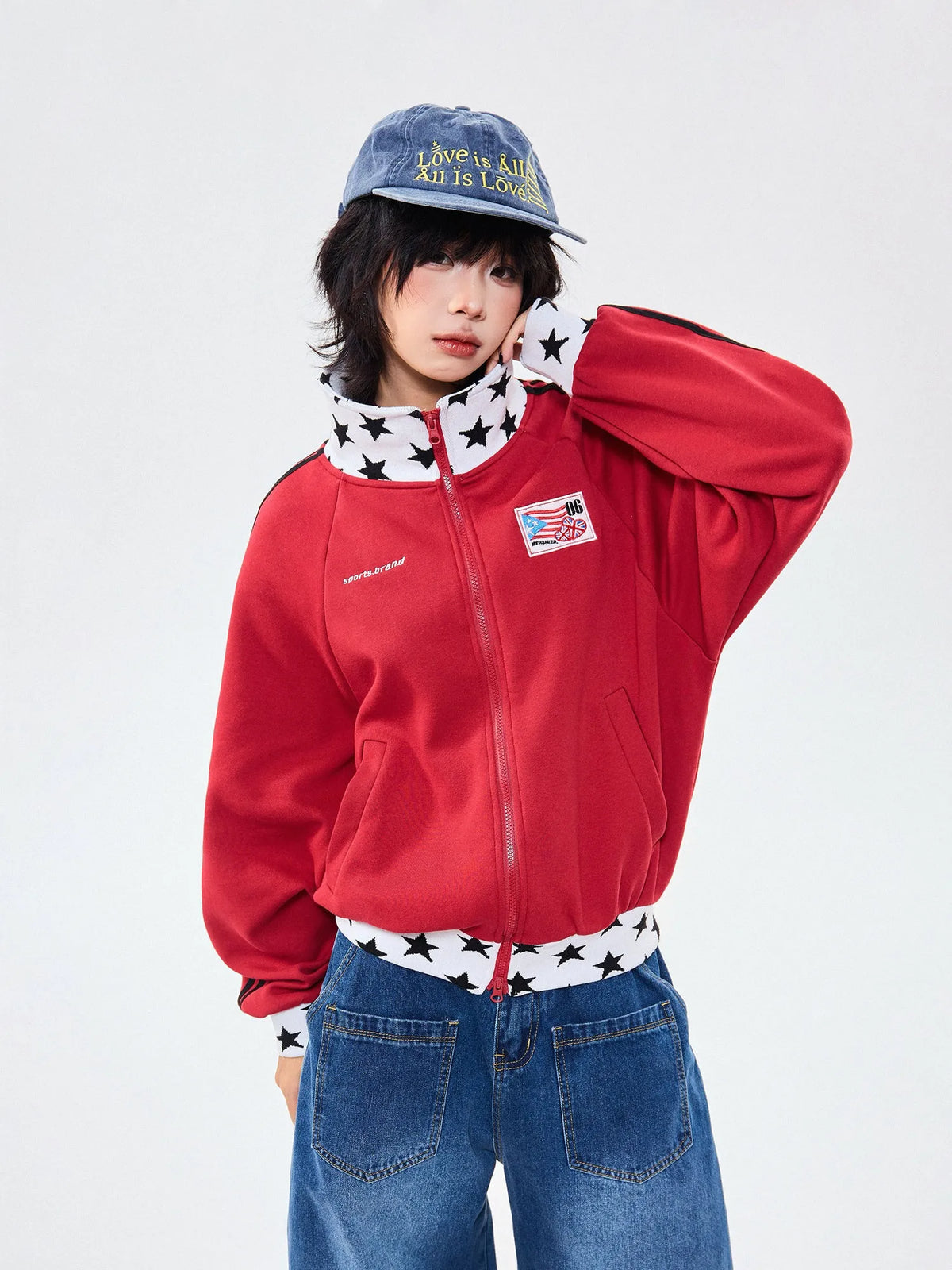 Retro Colorblock Stand Collar Zip Jacket   oliviroa オリヴィオラ
