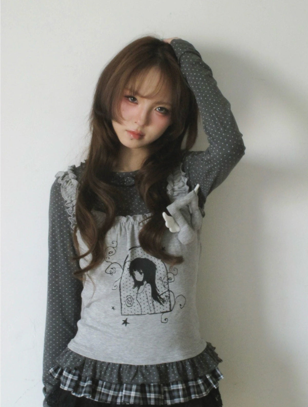 Star Print Layered Slim Long Sleeve Tee oliviroa オリヴィオラ
