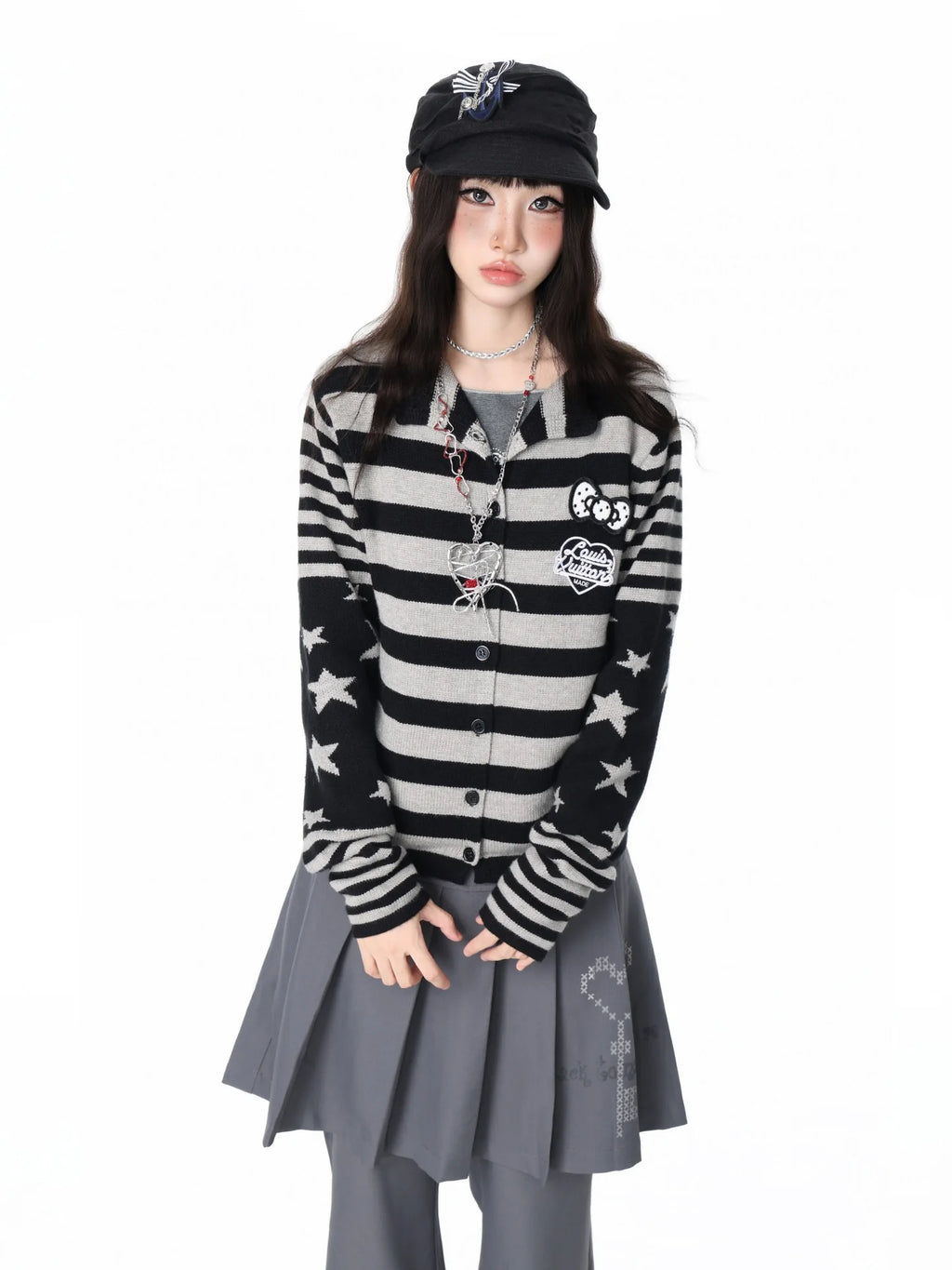 Star Stripe Patchwork Knit Cardigan OL2408