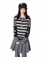 Star Stripe Patchwork Knit Cardigan OL2408