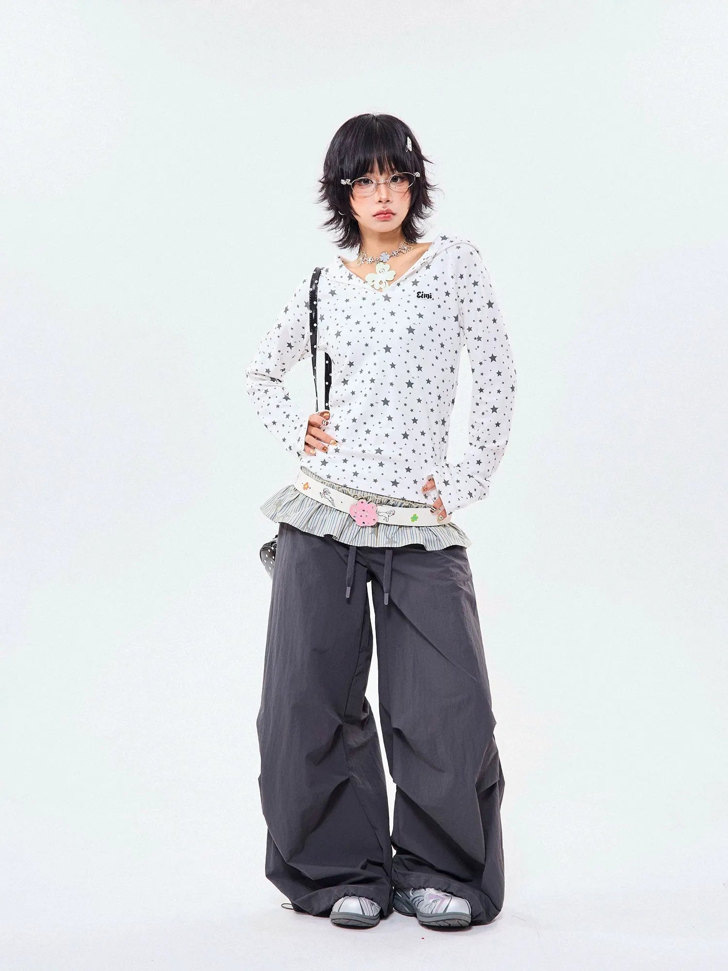 Star Wing Print Hooded Long Sleeve Fitted Top OL2272