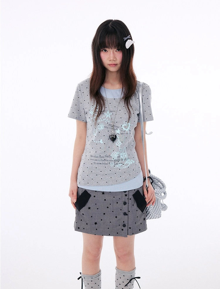 Polka Dot Contrast Layered Tee OL2401