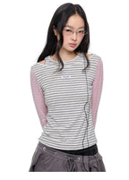 Contrast Stripe Cutout Shoulder T Shirt OL2380