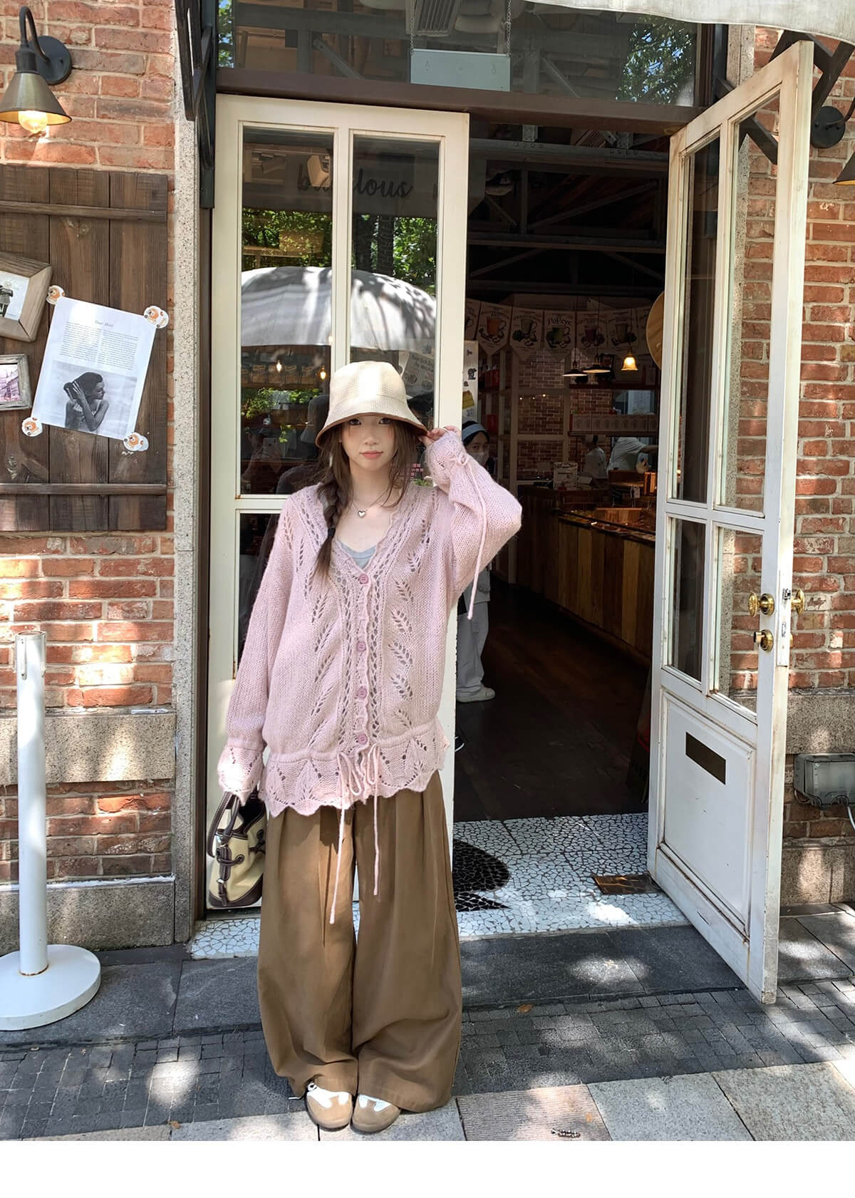 透かし編みドロストカーディガン ゆるシルエット
