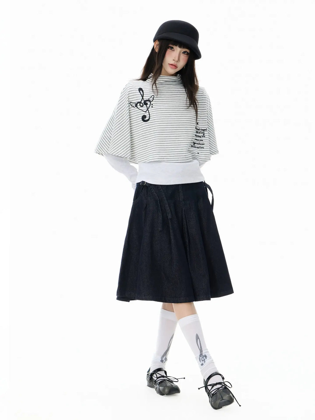 High Neck Cape Layered Long Sleeve Tee OL2416