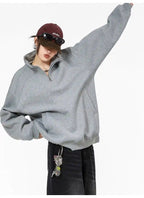 Half-Zip Stand Collar Sweatshirt with Relaxed Fit OL1991