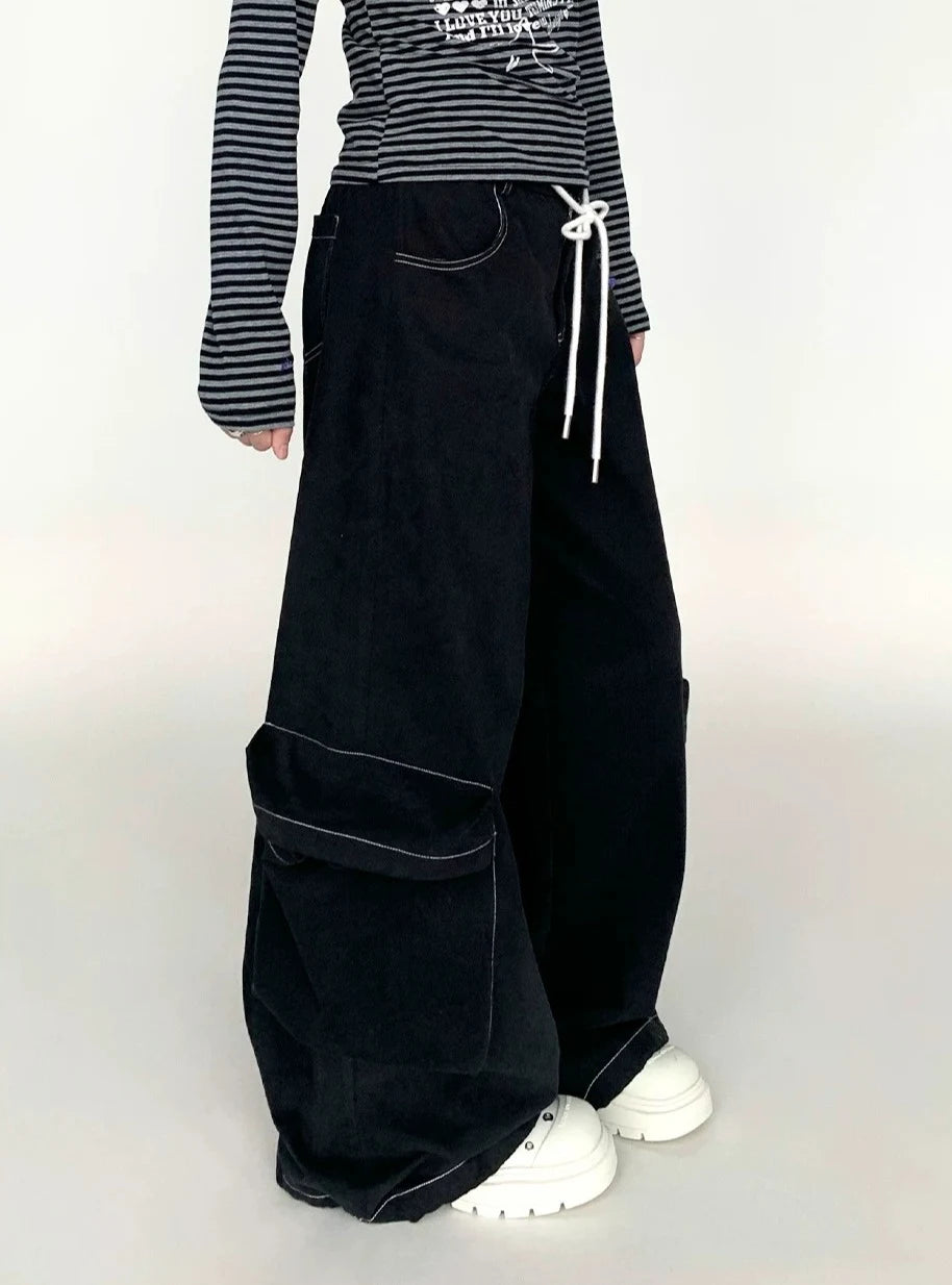 Drawstring Wide-Leg Cargo Pants OL2302