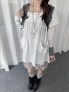 Polka Dot Layered Mesh Hem Dress oliviroa オリヴィオラ
