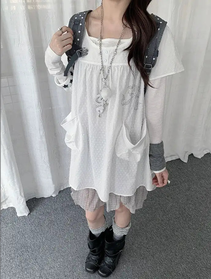 Polka Dot Layered Mesh Hem Dress oliviroa オリヴィオラ