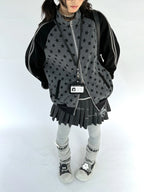 Star Print Stand Collar Double Zip Jacket OL2482