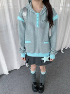 Striped Layered Half Zip Hoodie OL2434