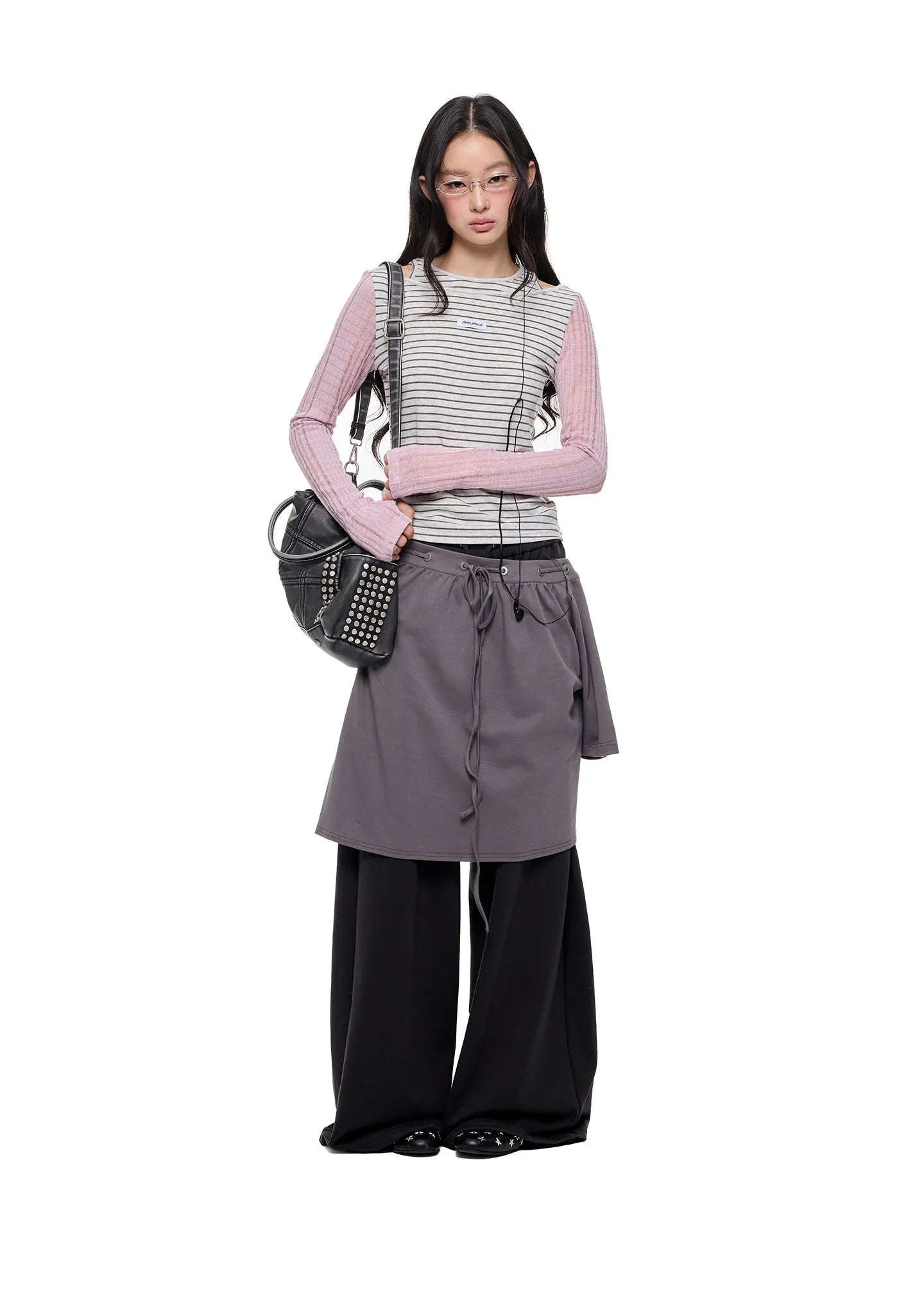 Contrast Stripe Cutout Shoulder T Shirt OL2380
