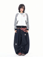 Star Embroidered Stripe Cropped Hoodie OL2384