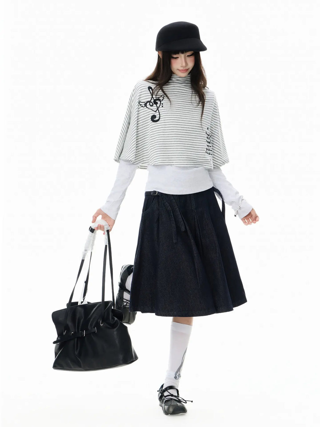 High Neck Cape Layered Long Sleeve Tee OL2416