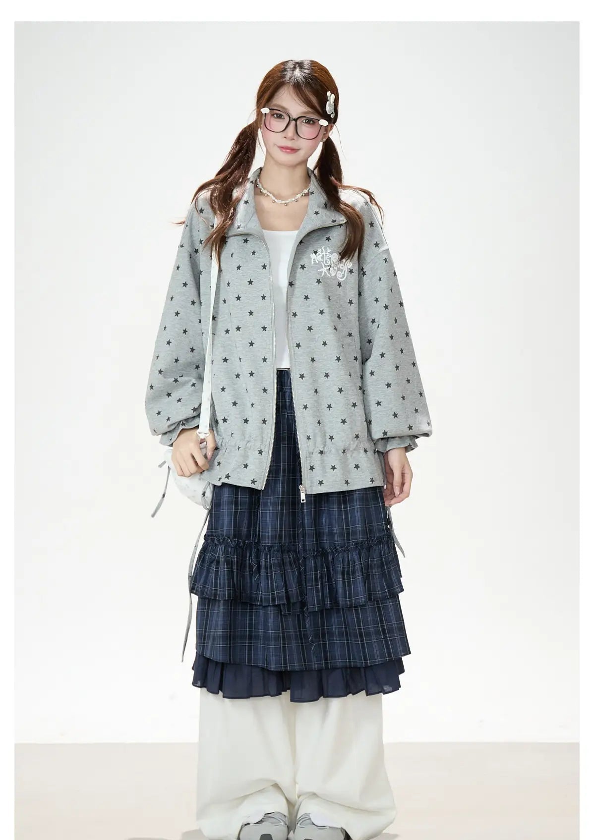 Star Print Zip Up Hoodie OL2375
