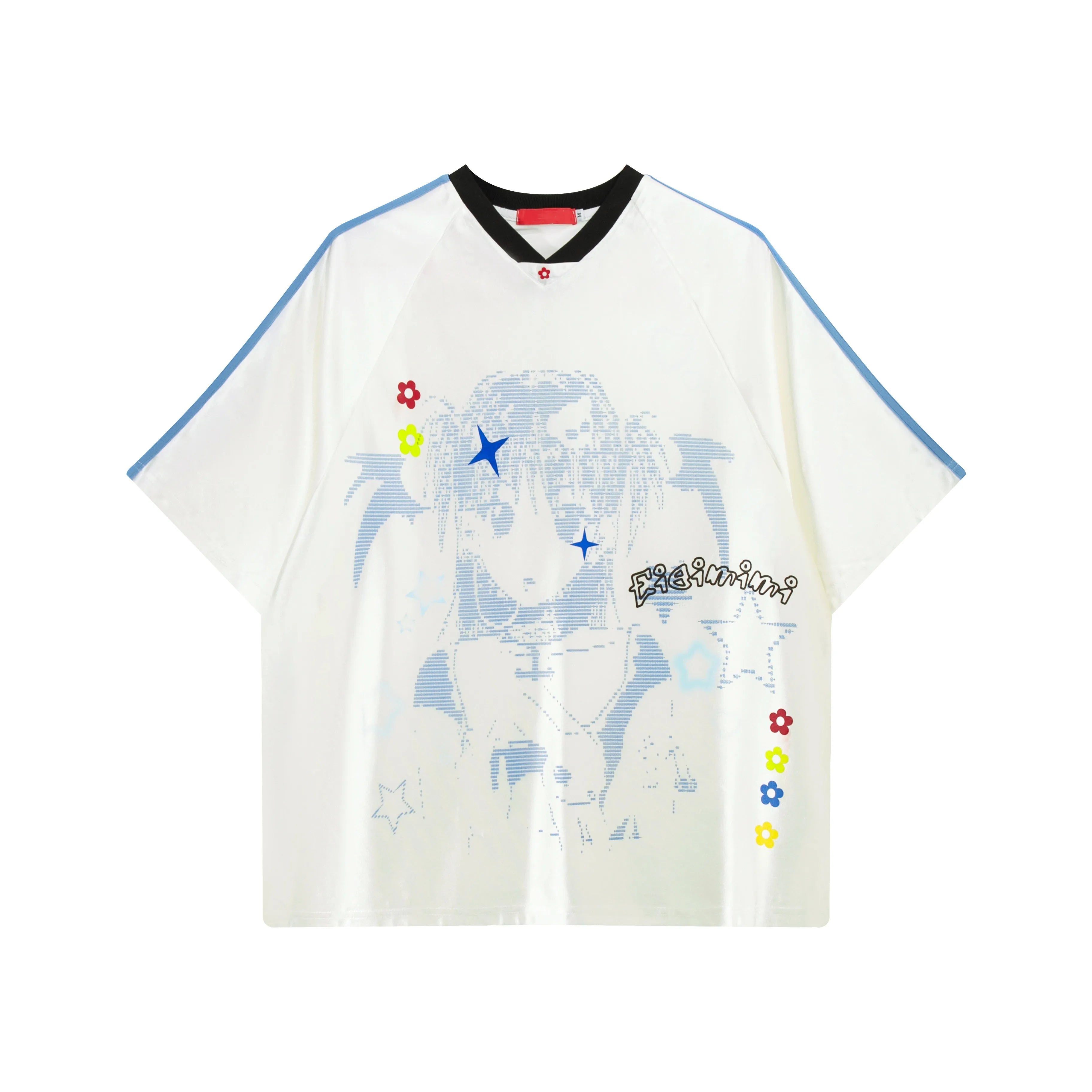 Vintage Cartoon Jersey V-Neck Oversized Short Sleeve Tee OL2273