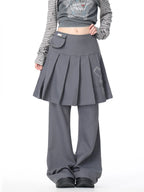 Pleated Skirt Layered Flare Pants OL2412