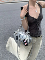 Silver Polka Dot Multi Pocket Bowling Bag OLA058
