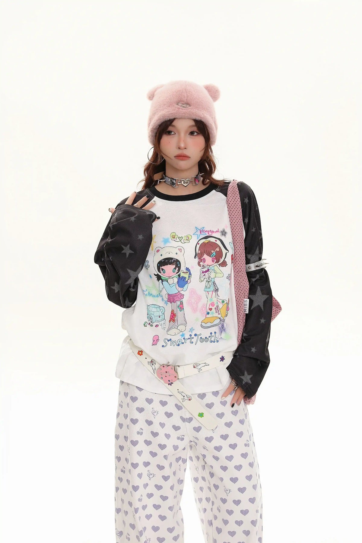 만화 소녀 래글런 긴팔 티 OL2427
