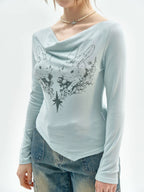 Rabbit Draped Neck Slim Fit Top OL2259