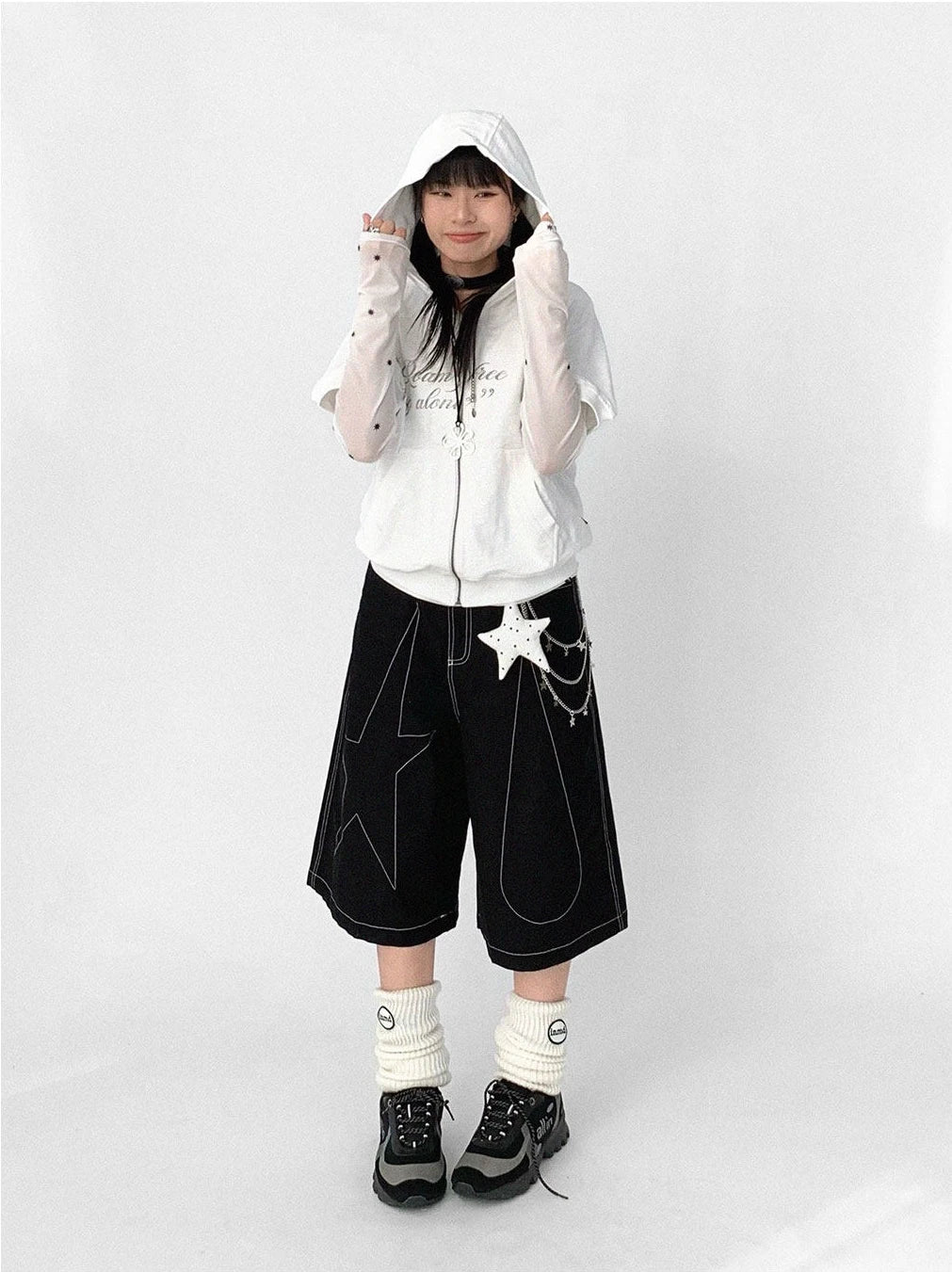 Tears Star Contrast Wide Shorts OL2363