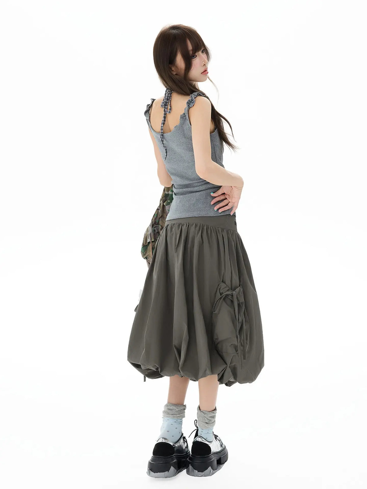 Studded Rhinestone Tie Bubble Skirt OL2410