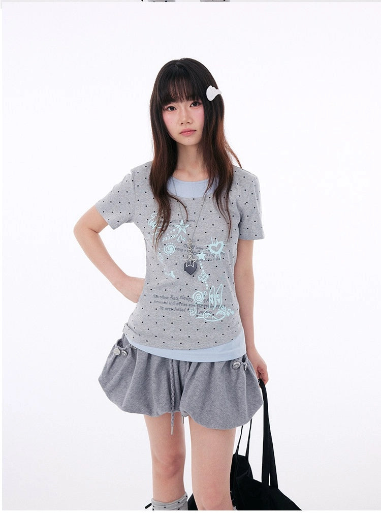 Polka Dot Contrast Layered Tee OL2401