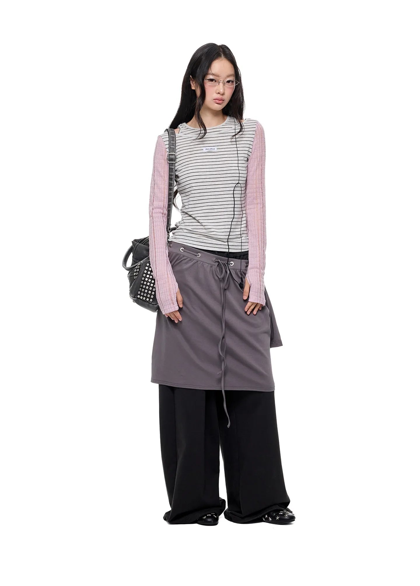 Contrast Stripe Cutout Shoulder T Shirt OL2380