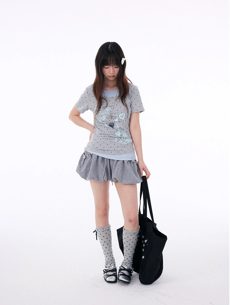 Polka Dot Contrast Layered Tee OL2401