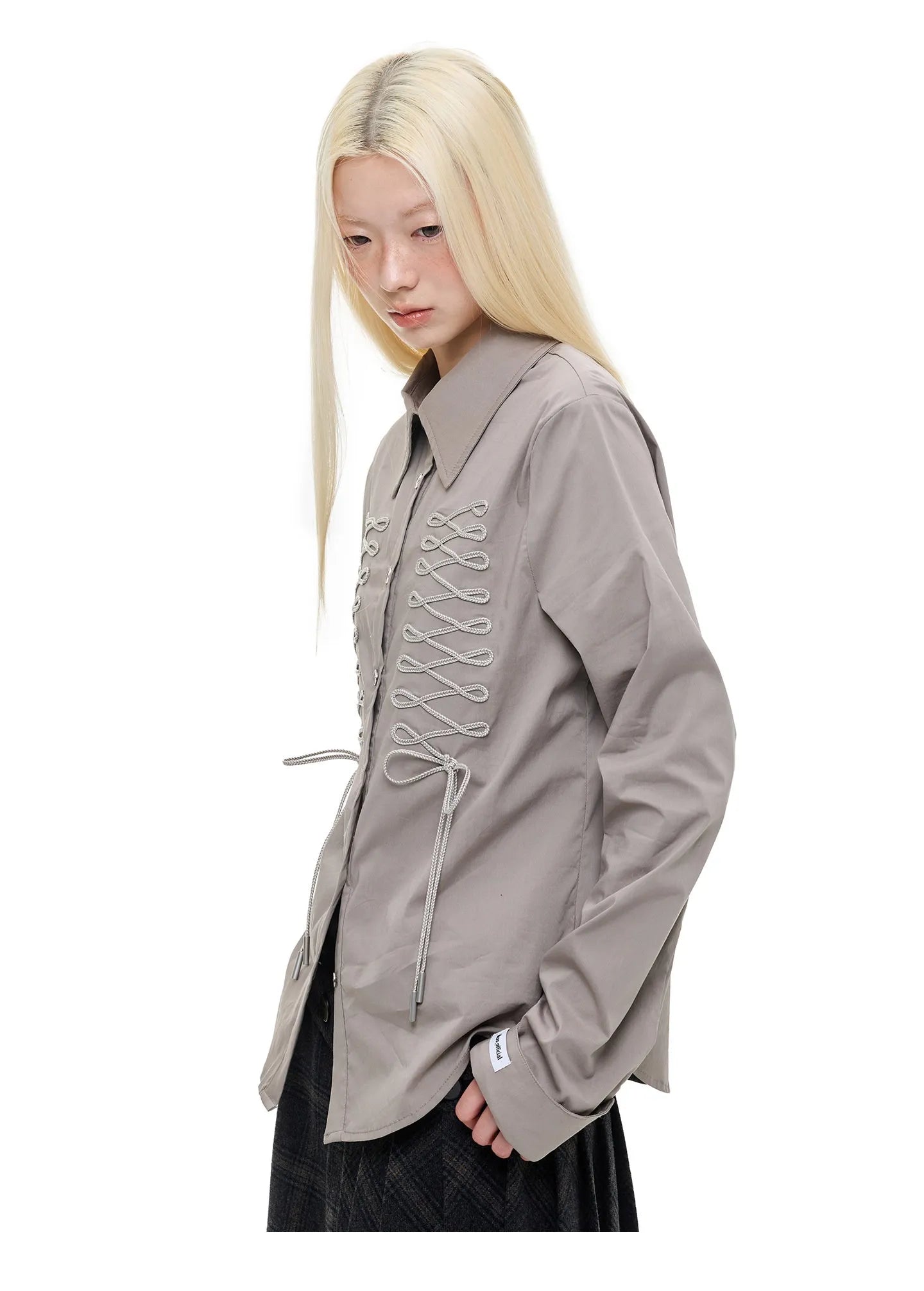 Ribbon Tie Drawstring Shirt OL2377