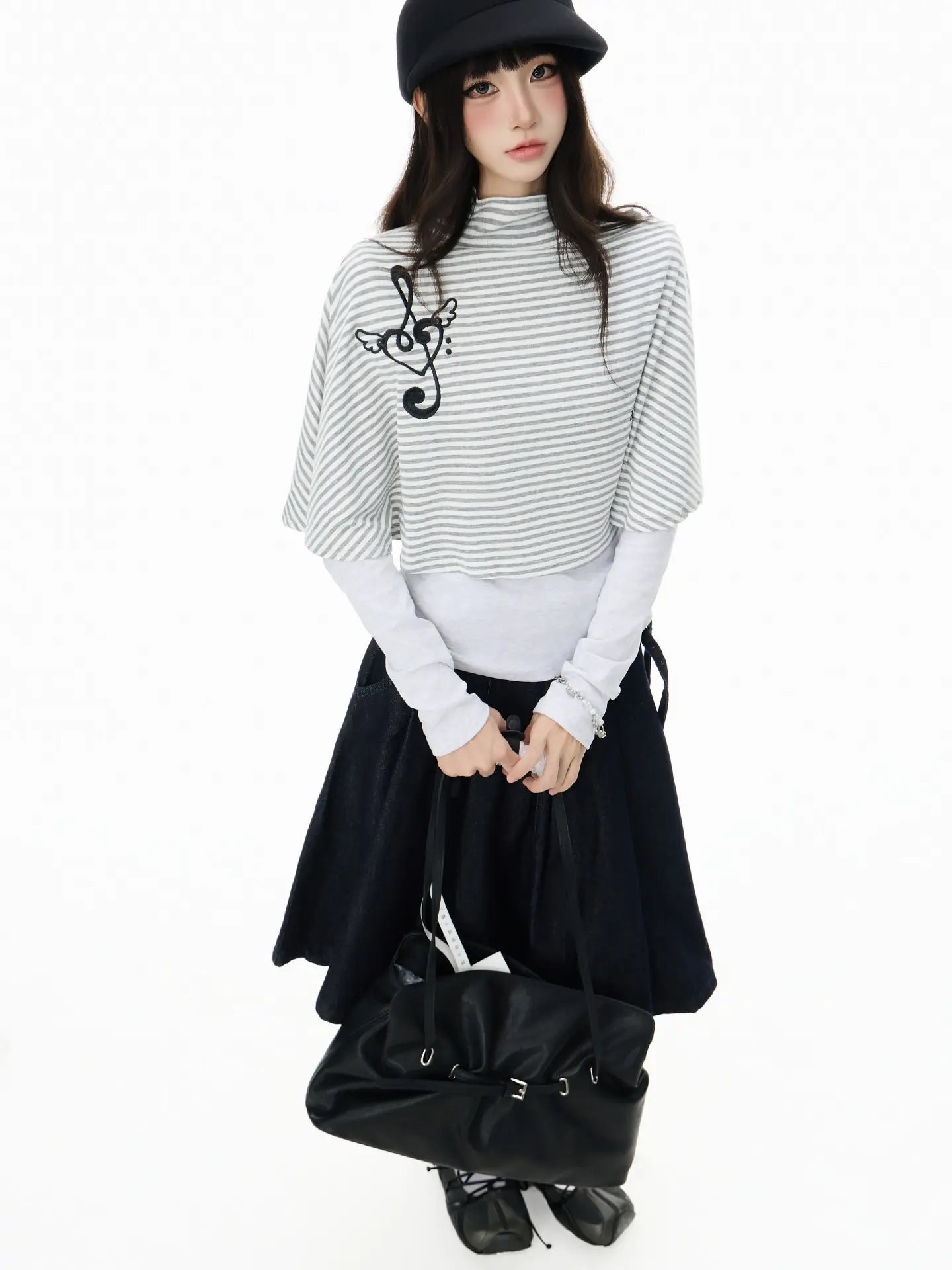 High Neck Cape Layered Long Sleeve Tee OL2416