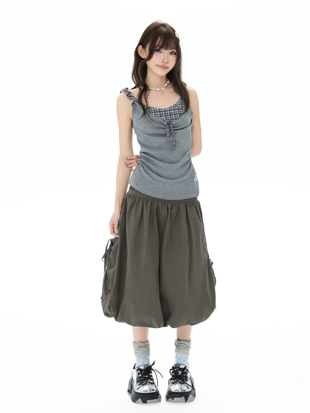 Studded Rhinestone Tie Bubble Skirt OL2410
