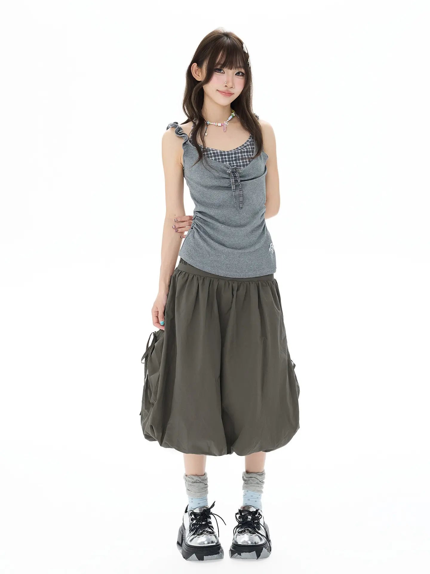 Studded Rhinestone Tie Bubble Skirt OL2410