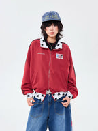 Retro Colorblock Stand Collar Zip Jacket   oliviroa オリヴィオラ