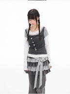 Polka Dot Lace Layered Fitted Long Sleeve Tee OL2397