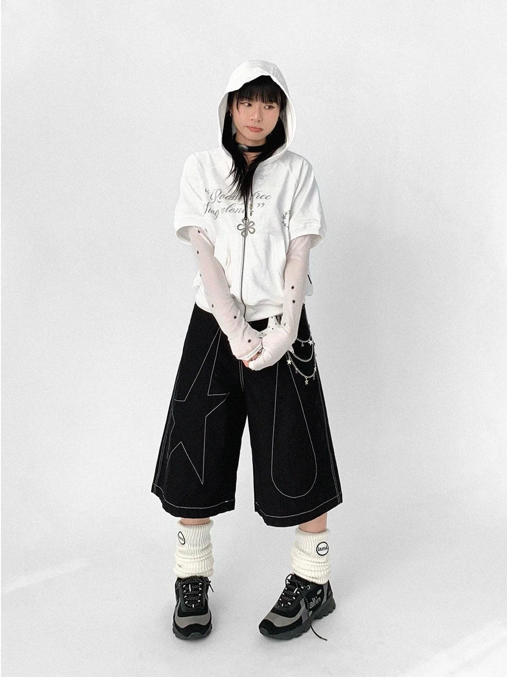 Tears Star Contrast Wide Shorts OL2363