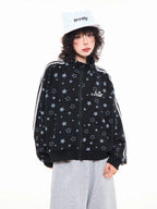 Star Print Oversized Stand Collar Zip Hoodie Cardigan OL2323