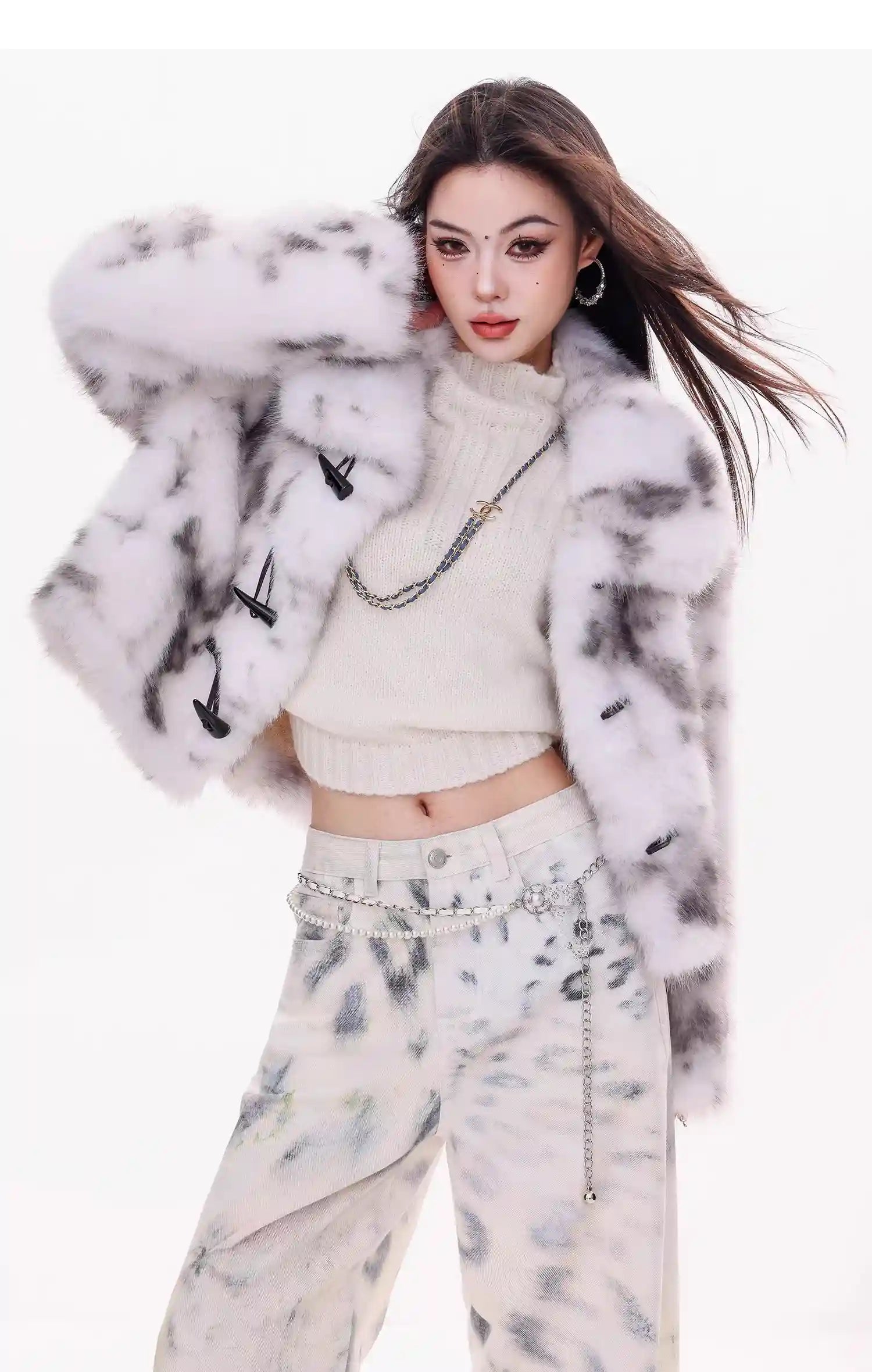 Plush Faux Fur Knit Jacket in Soft Grey   OL1990