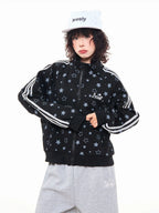 Star Print Oversized Stand Collar Zip Hoodie Cardigan OL2323